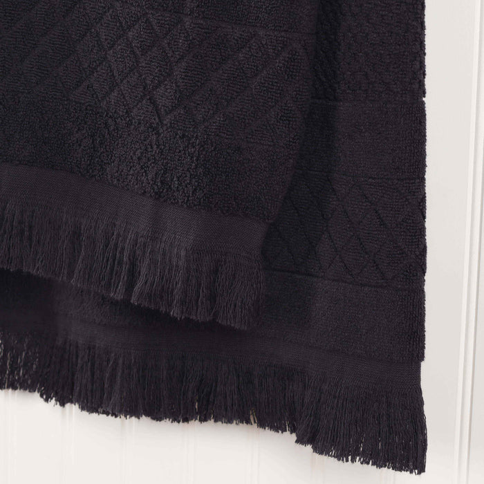 Rolla Cotton Geometric Jacquard Plush Soft Absorbent 8 Piece Towel Set - Black
