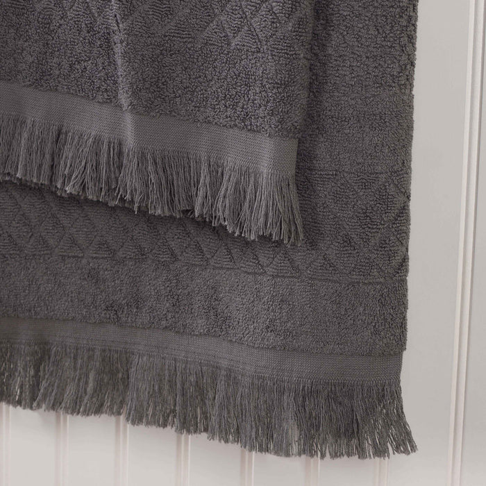Rolla Cotton Geometric Jacquard Plush Absorbent Bath Towel Set of 3 - Gray