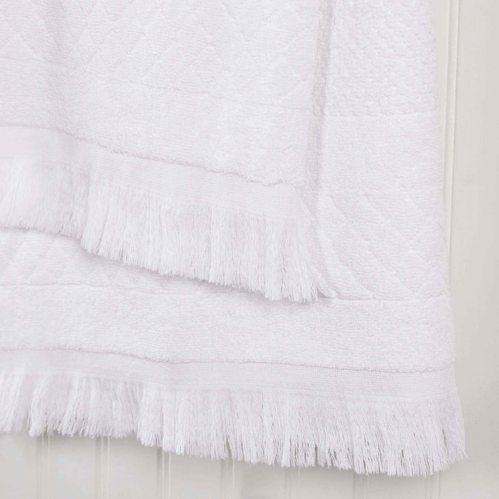 Rolla Cotton Geometric Jacquard Plush Absorbent Bath Towel Set of 3 - White