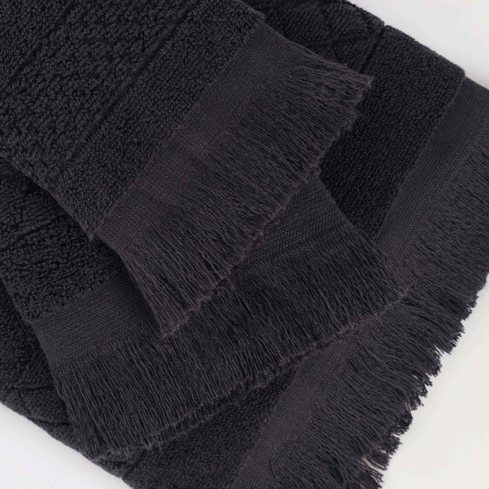 Rolla Cotton Geometric Jacquard Plush Soft Absorbent 6 Piece Towel Set - Black
