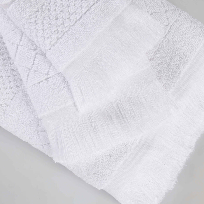 Rolla Cotton Geometric Jacquard Plush Soft Absorbent 8 Piece Towel Set - White