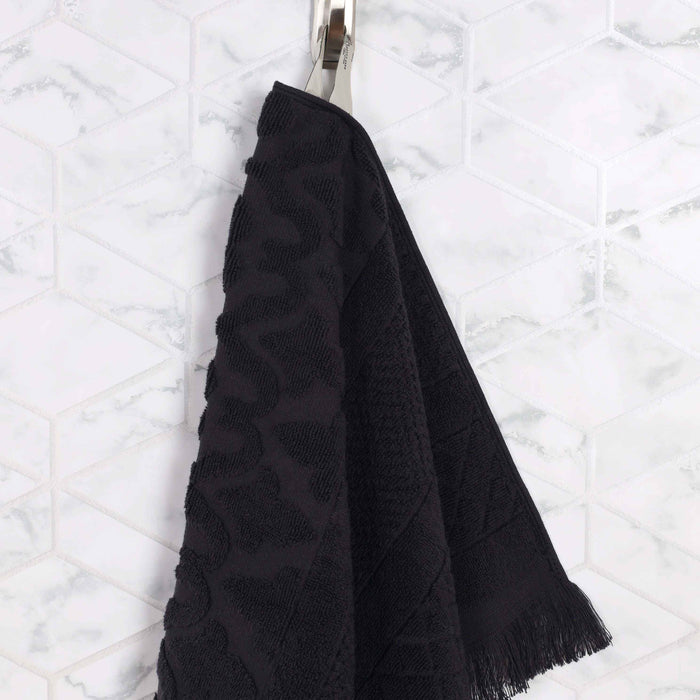 Rolla Cotton Geometric Jacquard Plush Soft Absorbent 9 Piece Towel Set - Black