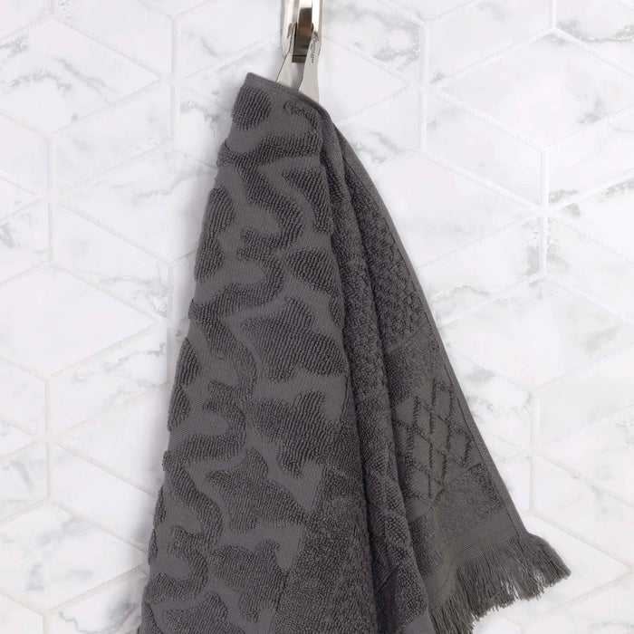 Rolla Cotton Geometric Jacquard Plush Absorbent Hand Towel Set of 6 - Gray