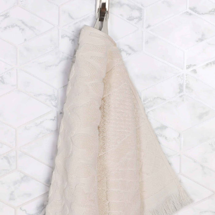 Rolla Cotton Geometric Jacquard Plush Absorbent Bath Sheet Set of 2 - Ivory