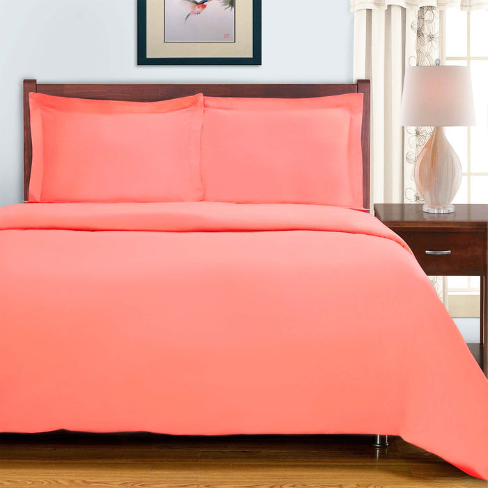 300 Thread Count Solid or Floral Cotton All Season Duvet Cover Set - Coral