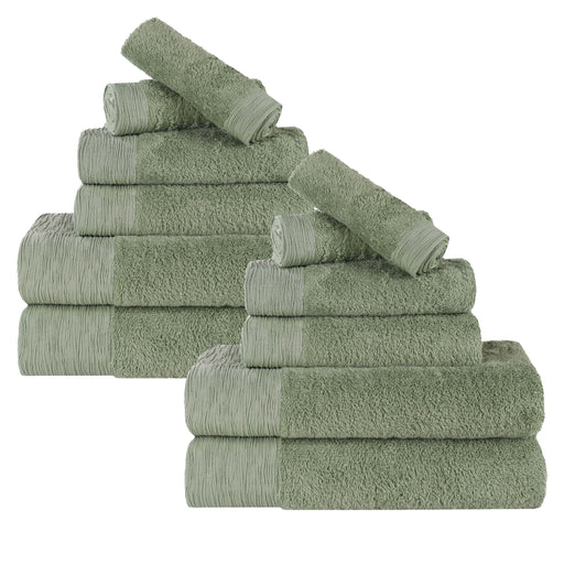Rayon from Bamboo Eco-Friendly Fluffy Soft Solid 12 Piece Towel Set - Green