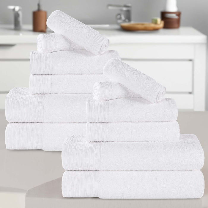 Rayon from Bamboo Eco-Friendly Fluffy Soft Solid 12 Piece Towel Set - White