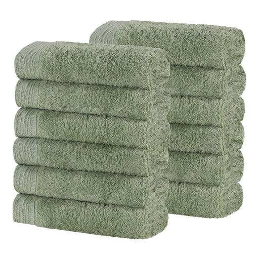 Rayon from Bamboo Eco-Friendly Solid Face Towel Washcloth Set of 12 - Green