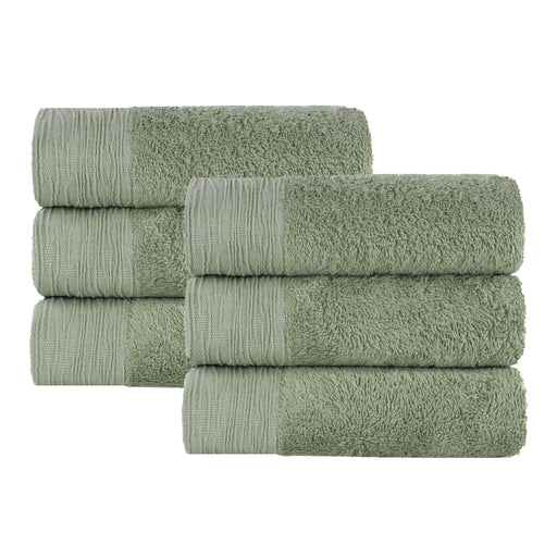 Rayon from Bamboo Eco-Friendly Fluffy Solid Hand Towel Set of 6 - Green