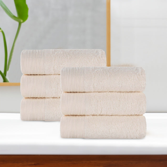 Rayon from Bamboo Eco-Friendly Fluffy Solid Hand Towel Set of 6 - Ivory
