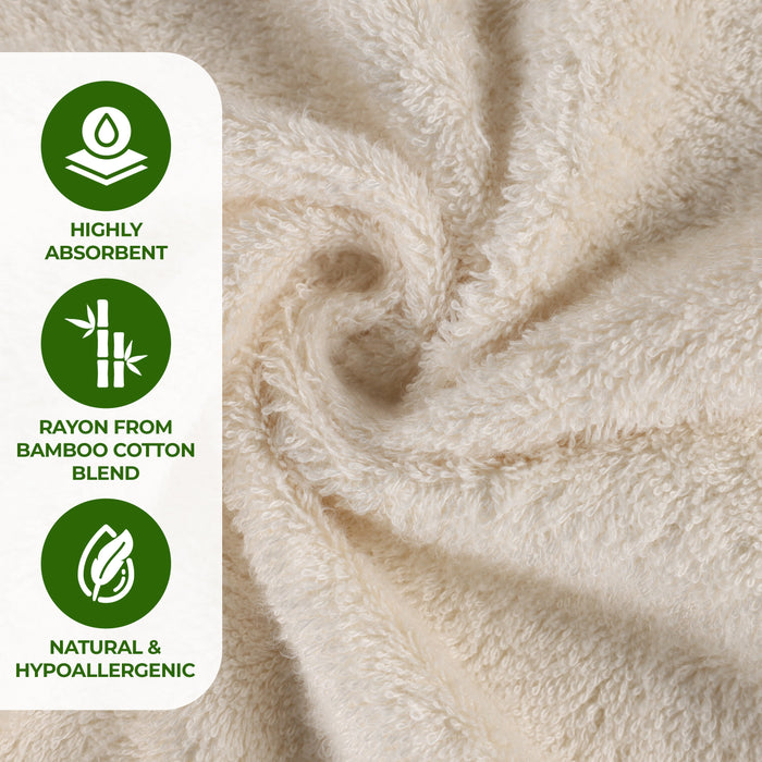 Rayon from Bamboo Eco-Friendly Solid Face Towel Washcloth Set of 12 - Ivory