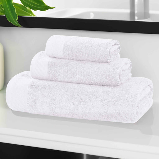 Basketweave Egyptian Cotton Solid 3 Piece Assorted Towel Set - White