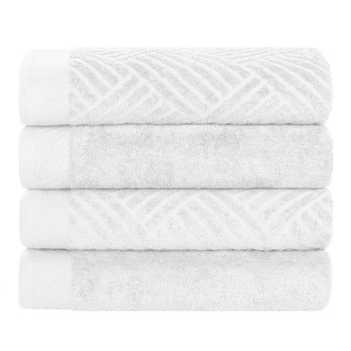 Basketweave Egyptian Cotton Jacquard and Solid Bath Towel Set of 4 - White