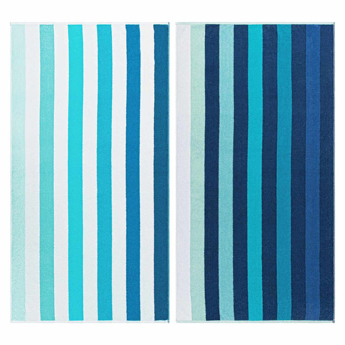 Atlantis Egyptian Cotton Oversized Beach Towel Set, Ombre Stripes, Blue, 2-Pieces-Beach Towel-Blue Nile Mills