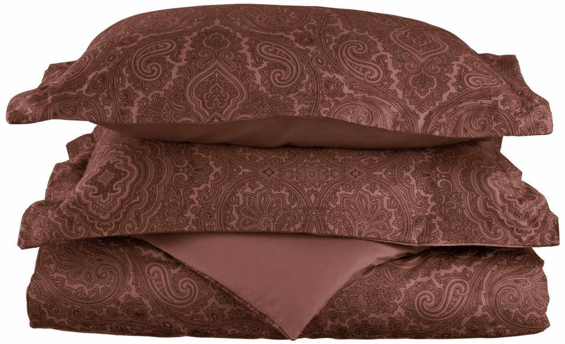 600 Thread Count Cotton Blend Italian Paisley Duvet Cover Set - Chocolate