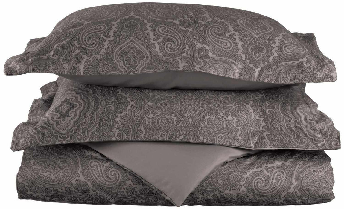 600 Thread Count Cotton Blend Italian Paisley Duvet Cover Set - Dark Gray