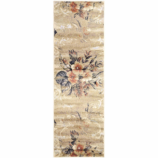 Bellflower Floral Transitional French Design Distressed Area Rug-Rugs-Blue Nile Mills