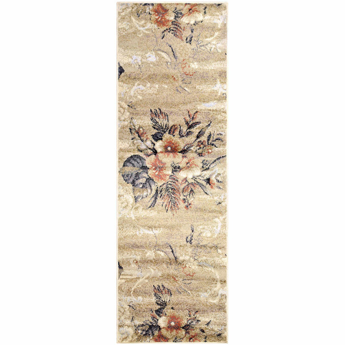 Bellflower Floral Transitional French Design Distressed Area Rug-Rugs-Blue Nile Mills