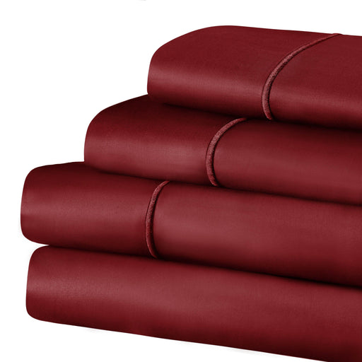 1500 Thread Count Cotton Marrow Stitched Deep Pocket Luxury Sheet Set - Burgundy