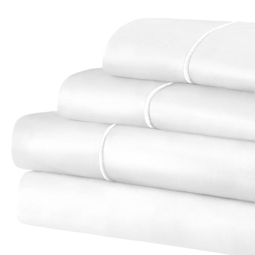 1500 Thread Count Cotton Marrow Stitched Deep Pocket Luxury Sheet Set - White