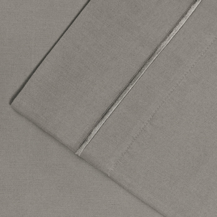 1500 Thread Count Cotton Marrow Stitch Solid Pillowcase Set - Gray