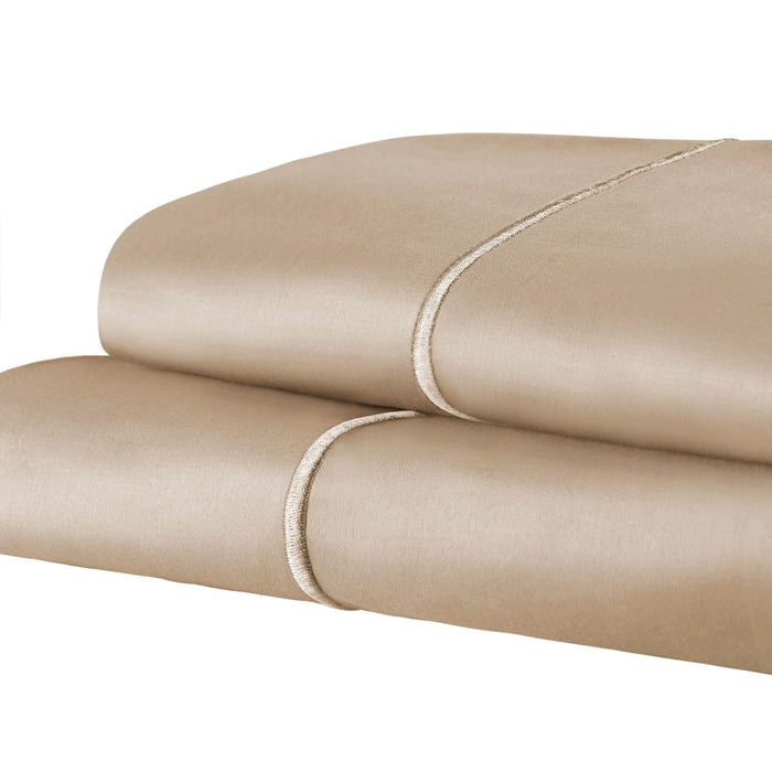 1500 Thread Count Cotton Marrow Stitch Solid Pillowcase Set - Taupe