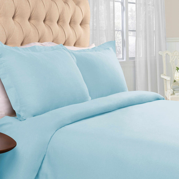 Flannel Solid Duvet Cover and Pillow Sham Set - Light Blue