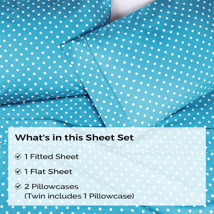 Polka Dot 600 Thread Count Cotton Blend Deep Pocket Sheet Set -  Aqua