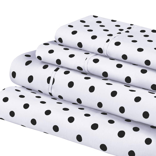 Polka Dot 600 Thread Count Cotton Blend Deep Pocket Sheet Set - White
