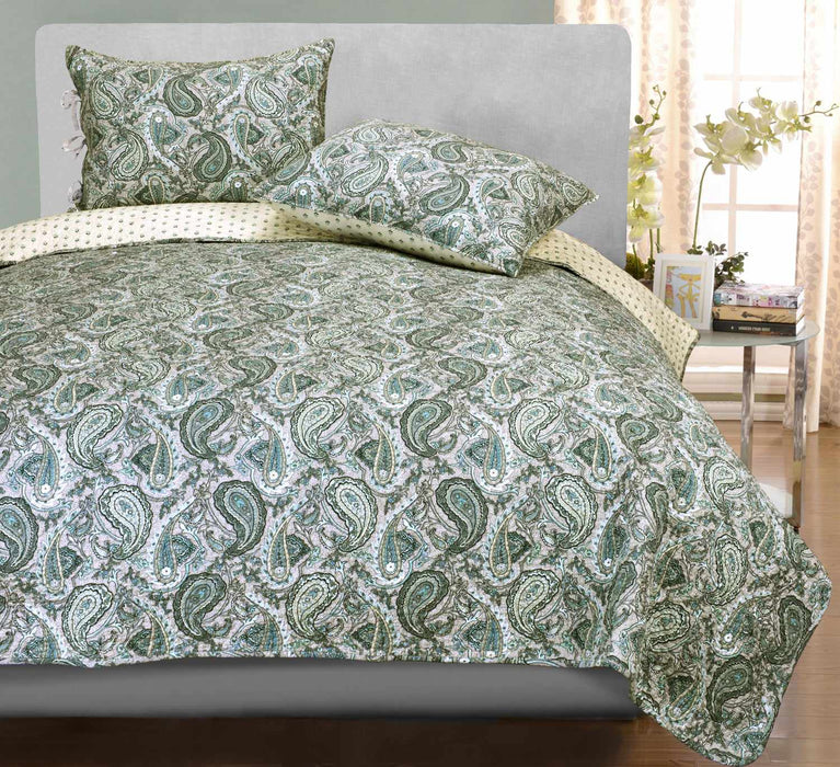 Embossed Morrocan Paisley 100% Long-Staple Cotton Quilt Set, 2 Colors-Quilt Sets-Blue Nile Mills