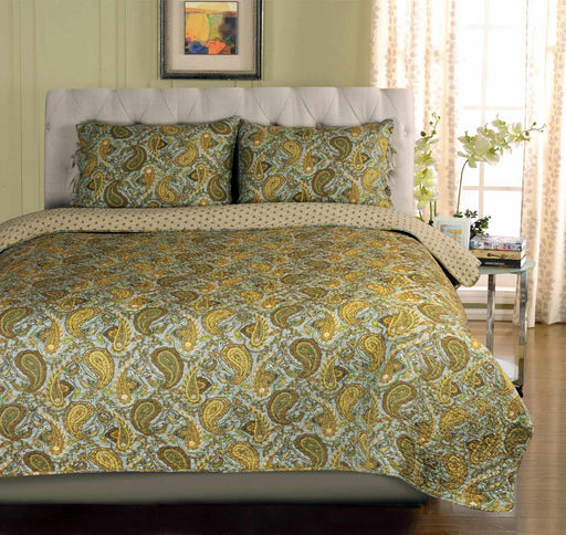 Embossed Morrocan Paisley 100% Long-Staple Cotton Quilt Set, 2 Colors - Green
