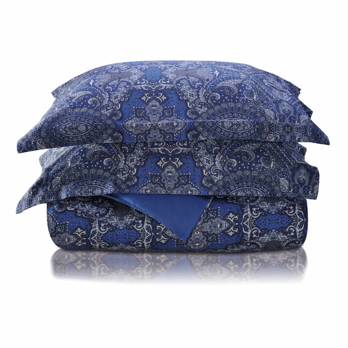 Esme 100% Cotton Floral Geometric Duvet Cover and Pillow Sham Set-Duvet Cover Set-Blue Nile Mills