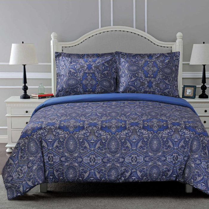 Esme 100% Cotton Floral Geometric Duvet Cover and Pillow Sham Set-Duvet Cover Set-Blue Nile Mills
