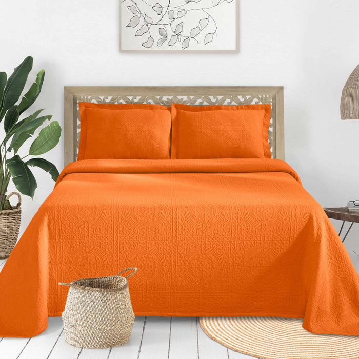 100% Cotton Jacquard Matelassé Fleur De Lis Bedspread Set - Mandarin