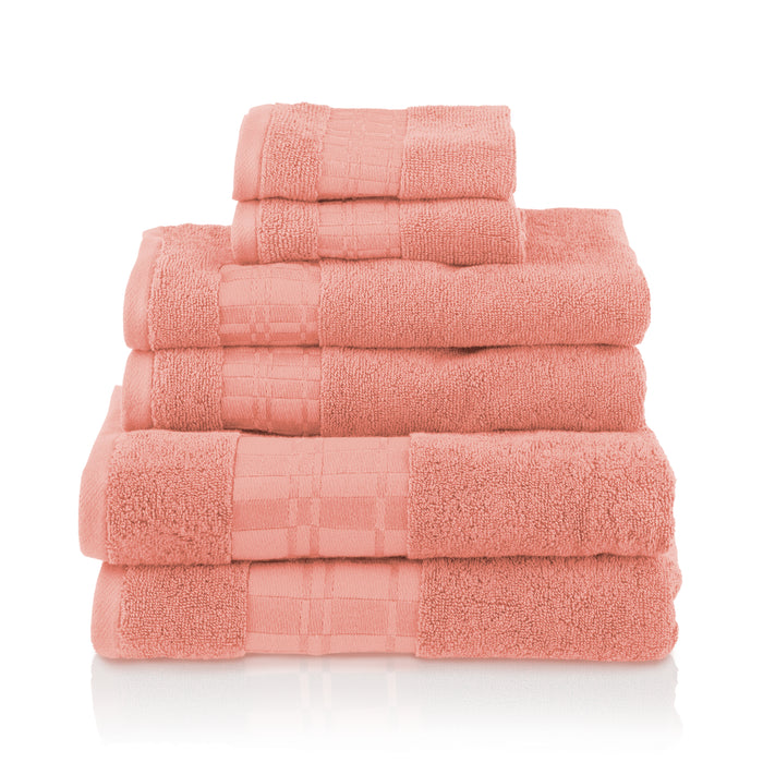 Cotton Assorted 6-Piece Modern Geometric Absorbent Towel Set  - Coral
