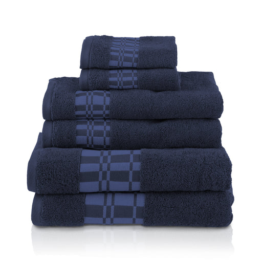 Cotton Assorted 6-Piece Modern Geometric Absorbent Towel Set - Navy Blue