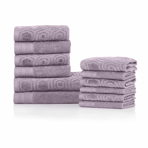 Machias Honeycomb Pattern 100% Combed Cotton Jacquard and Solid Combo 12-Pieces Towel Set, 2 Bath, 4 Hand, 6 Face - Sea Fog