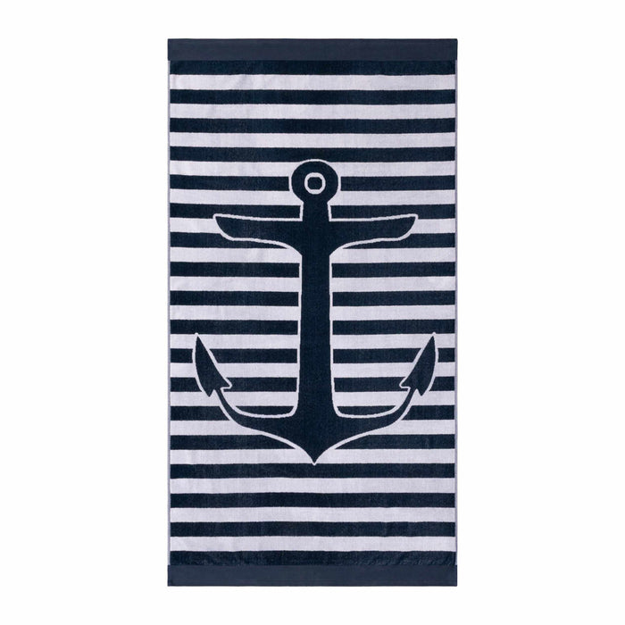 Royal Cruise Egyptian Cotton Anchor Design Oversized Beach Towel Set, 2-Pieces-Beach Towel-Blue Nile Mills