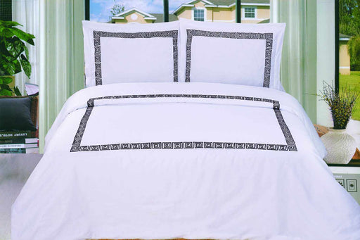 Serena Embroidered Duvet Cover Set, 100% Long-Staple Cotton, 4 Colors - Wite/Black