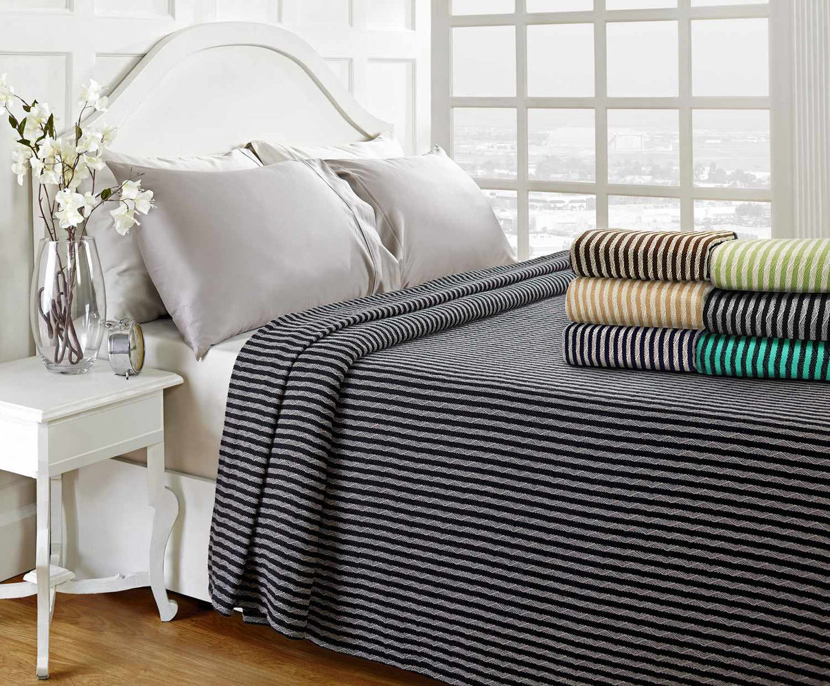 Striped All Season Long-Staple Cotton Combed Blanket, 6 Vivid Colors-Blanket-Blue Nile Mills